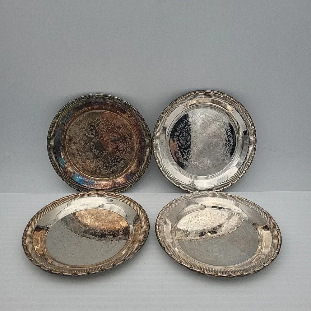Vintage 1970s Silver Plated Drinking Coaster Sweden Made Ornate floral Art